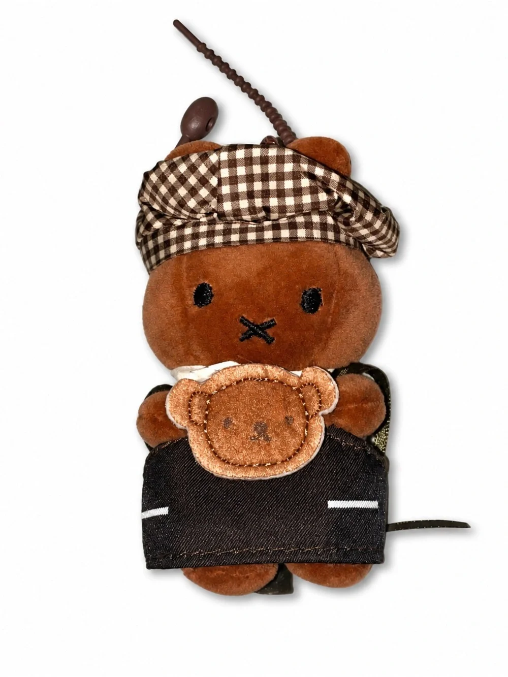 Brown Plush Bear Bag Charm with Checkered Cap - Kids Accessories